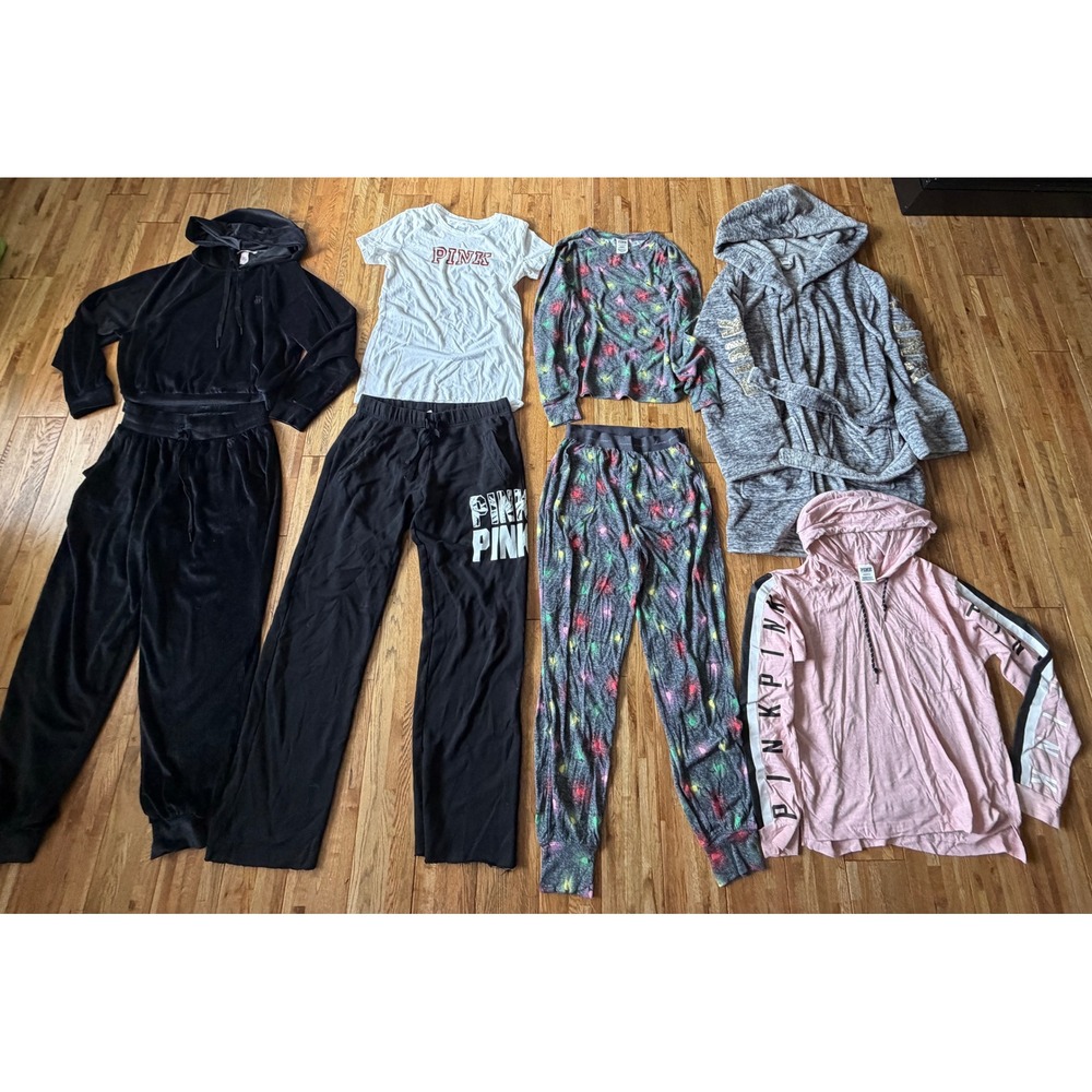 Victoria's Secret PINK Loungewear Bundle Robe Pajamas Velour Set 8pc Women